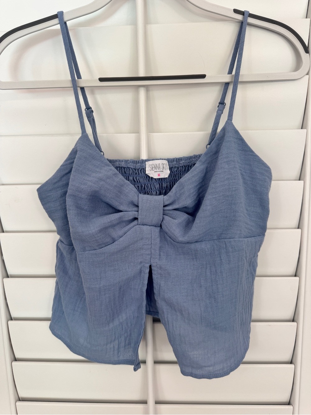 Sienna Sky Blue Bow Front Cropped Tank
